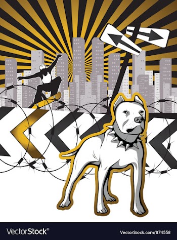 Urban background with skater and dog vector image