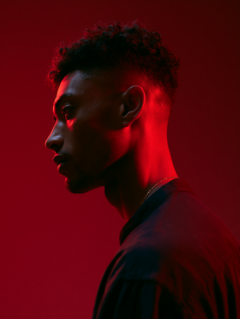 Urban Black Artist Portrait in Red Lights