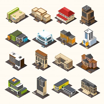 Urban buildings isometric collection Free Vector