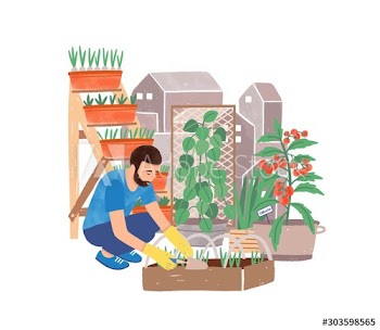 Urban gardening flat vector illustration