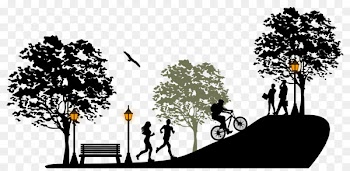 Urban park Silhouette - Hand drawn silhouette running in the park cycling scene 