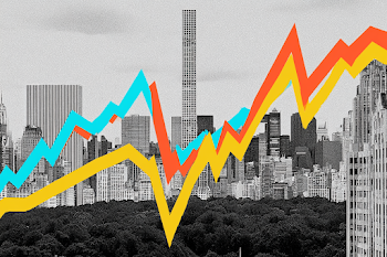 Urban Skyline with Financial Data Visualization