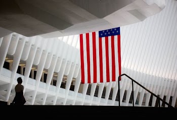 USA flag hanging on hallway