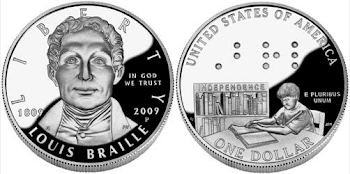 USA One Dollar Coin Louis Braille - /money/coins/coins_2 ...