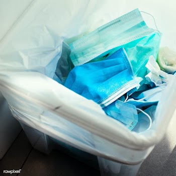 Used face masks in a contaminated waste bin | Free  photo - 2296320