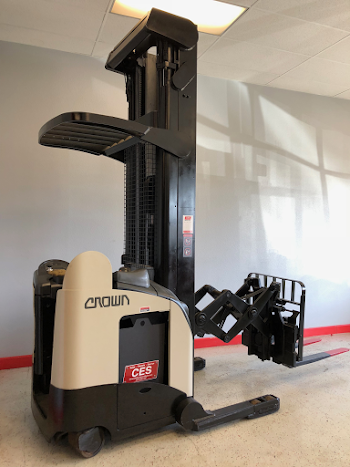 Used Raymond R40TT Reach Stand Up Deep Reach Narrow Aisle Forklift