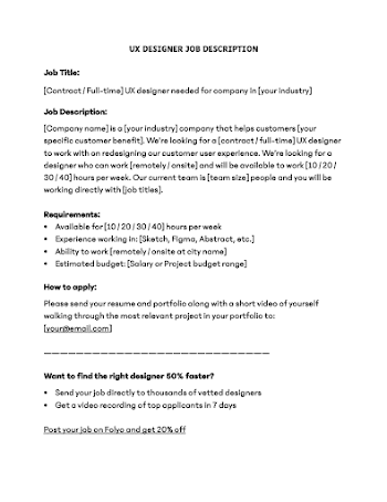 UX Designer Job Description Free Sample Template - Folyo