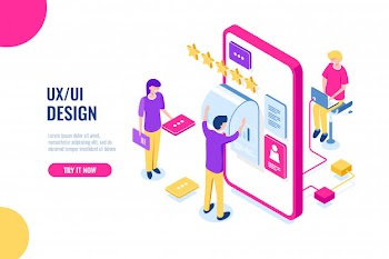 Ux ui design, mobile development application, user interface building, mobile phone screen Free Vector