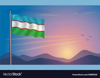 uzbekistan flag in the morning sun