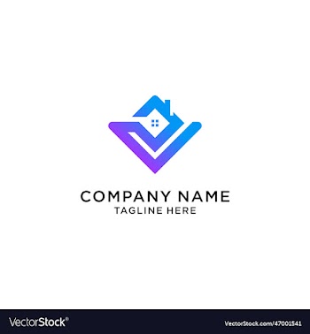 v logo design with negative house space and arrow