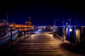 Vacant Brown Wooden Dock during Nighttime