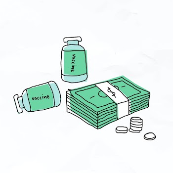 Vaccine and big pharma vector doodle illustration