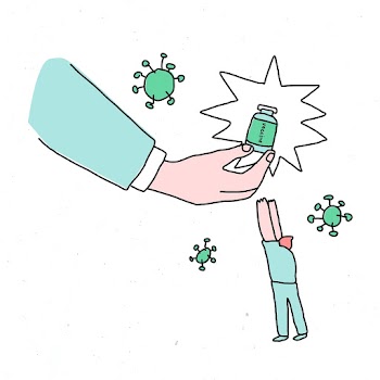 Vaccine demand  psd doodle illustration with character