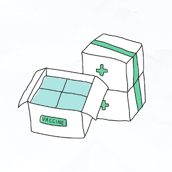 Vaccine distribution psd big pharma doodle illustration