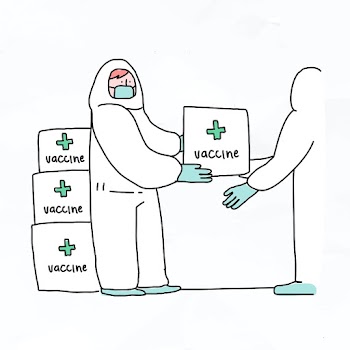 Vaccine distributor psd clinical trial doodle illustration