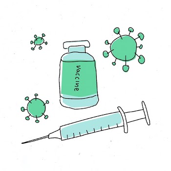 Vaccine injection psd doodle illustration bottle with needle doodle for clinical trial