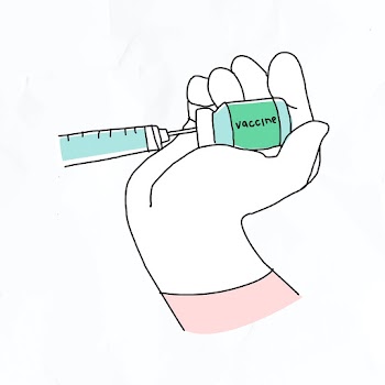 Vaccine injection psd doodle illustration bottle with needle doodle for clinical trial