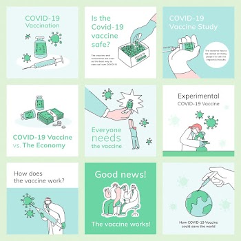 Vaccine study editable templates vector for covid 19 social media post doodle illustration