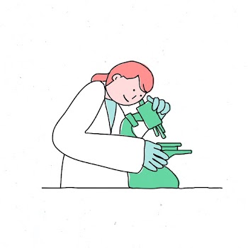 Vaccine study psd doodle illustration with scientist character