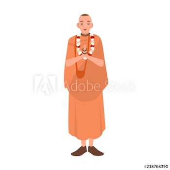 Vaishnav or krishnait dressed in traditional clothes standing and praying