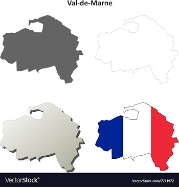 Val-de-Marne Ile-de-France outline map set vector image