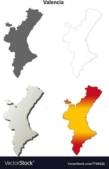 Valencia blank detailed outline map set vector image