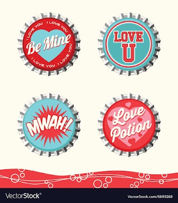  					Valentine bottle caps 2 vector image														