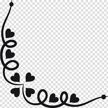 Valentine Day Corners, black hear border line transparent background PNG clipart