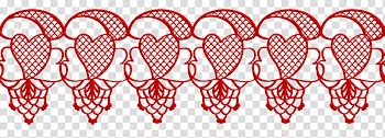 Valentine day lace, red heart border transparent background PNG clipart