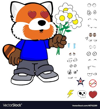 valentine red panda kid character cartoon