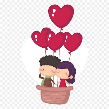 Valentine's Day Cartoon Heart - Cute couple ride love hot air balloon vector illustration 