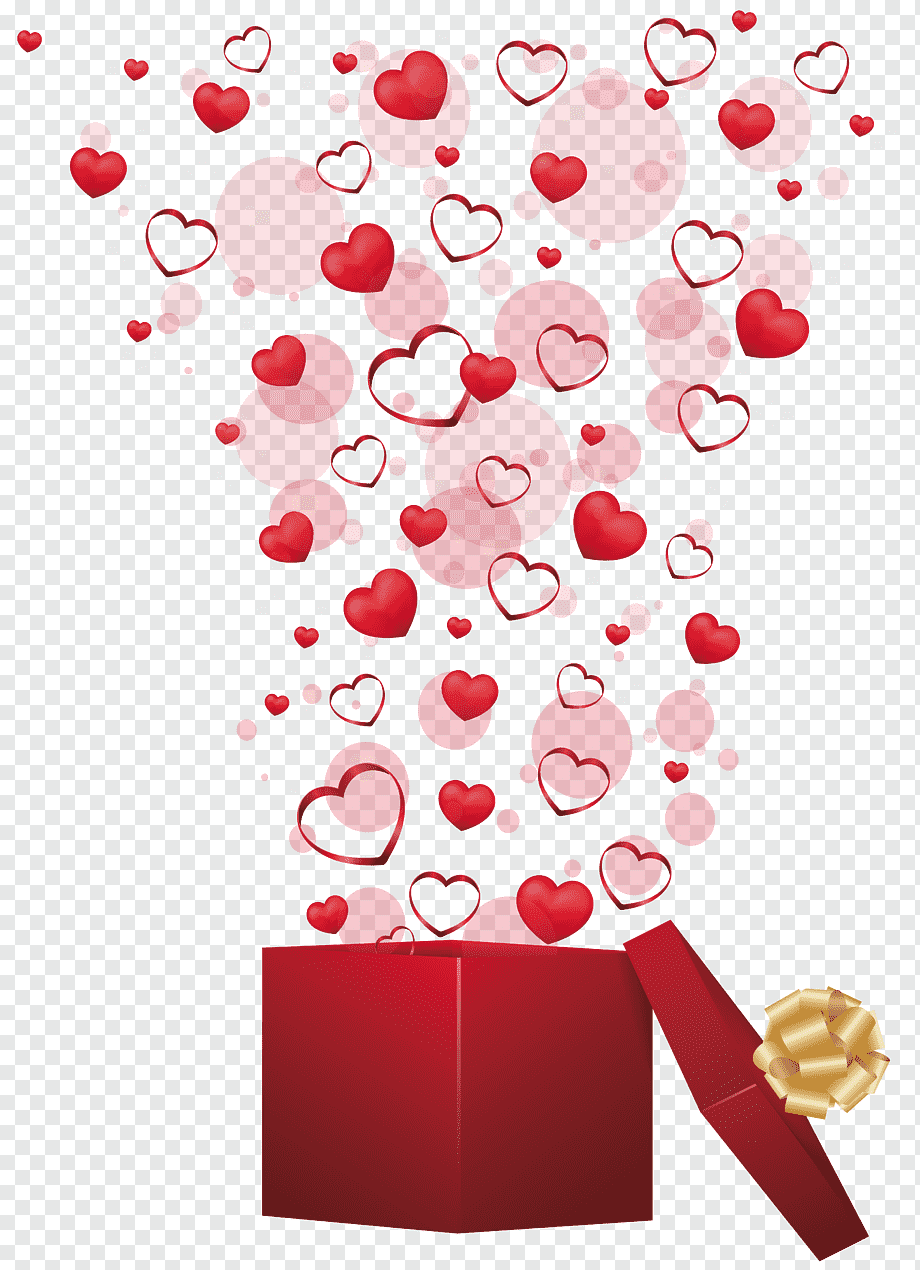 Valentine's Day Gift Heart, Red Gift with Hearts, exploding heart on open gift box illustration, love, wish, wedding png
