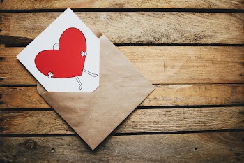 Valentines card on a wooden box