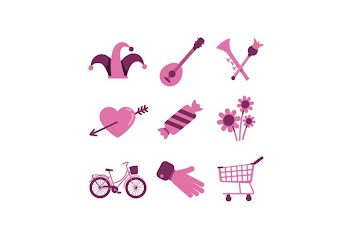 Valentines Day and shopping flat color vector objects set