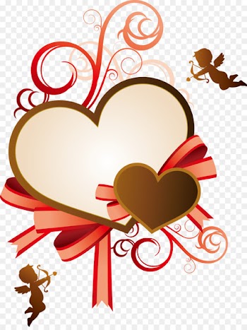 Valentines Day Heart Qixi Festival Illustration - Red ribbon and Cupid 