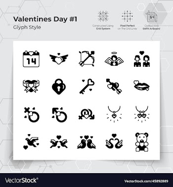 valentines day icon set in glyph black fill style