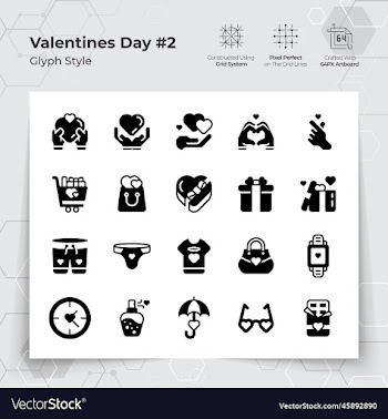 valentines day icon set in glyph black fill style