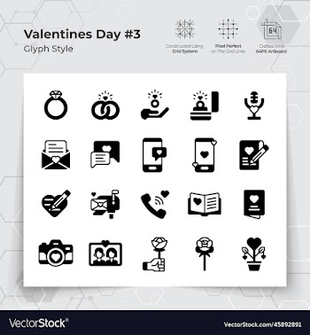 valentines day icons set in glyph black fill