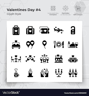 valentines day icons set in glyph black fill