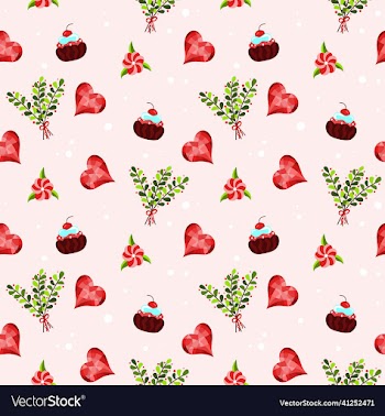 valentines day pattern with heart cake flower