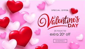 Valentines day sale poster with red and pink hearts background