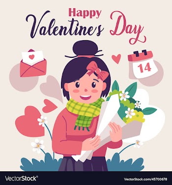 valentines day scene design of a happy girl