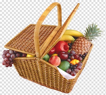 Variety of fruits in rectangular brown picnic basket, Basket of Fruit , Fruit Basket transparent background PNG clipart