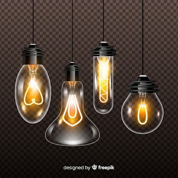 Variety of realistic light bulbs on transparent background Free Vector