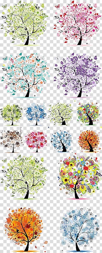 Variety of seasons abstract tree material transparent background PNG clipart
