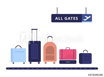 Various baggage standing on the line in airport
