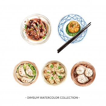 Various isolated watercolor dim sum illustration  for decorative use. Free Vector