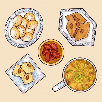 Various oriental sweets cartoon vector collection Free Vector
