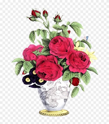 Vase With Red Roses Other Flowers Bouquet - Rose With Vase Drawing