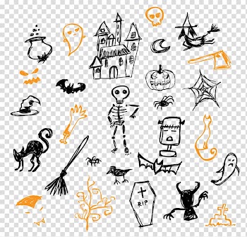 Vecteur Euclidean Halloween Icon, Black and white skull transparent background PNG clipart